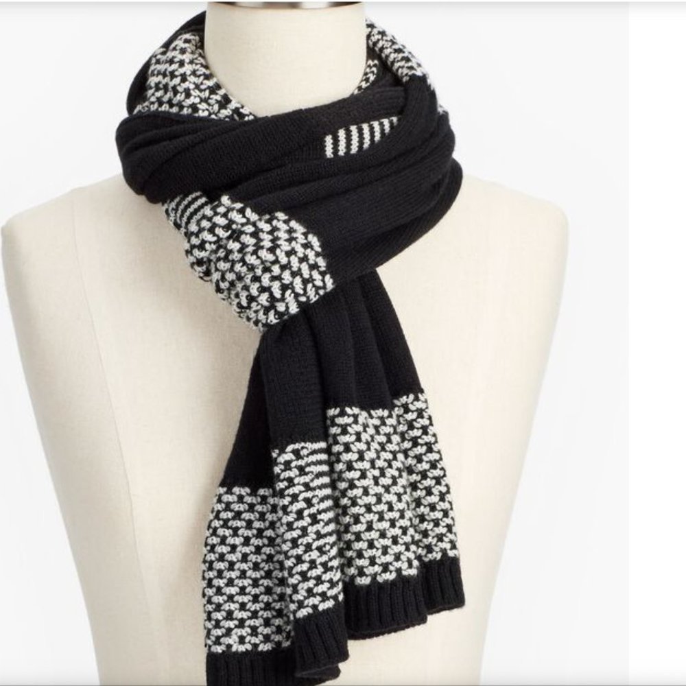 Talbots Textured Black & White Striped Scarf NWT